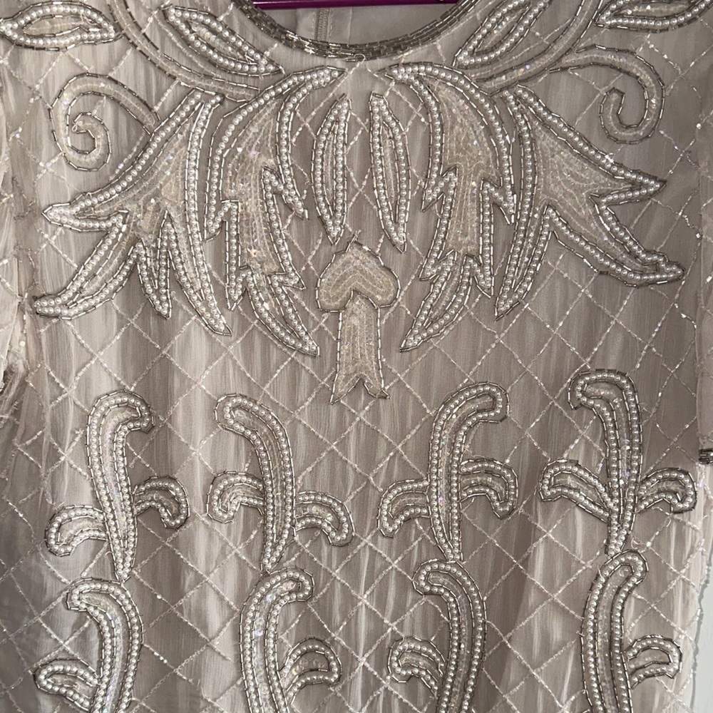 Papell Boutique Cream Beaded Blouse 100% Silk - Picture 5 of 8